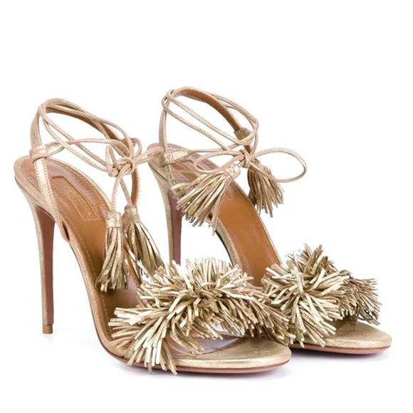 Aquazzura Wild Thing Metal Suede Heel Light Gold - Picture 1 of 14